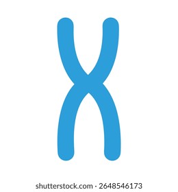 Um vetor de design plano limpo e icônico ilustração de um cromossomo azul sólido, universalmente simbolizando genética, biologia e hereditariedade. Perfeito para pesquisa científica, saúde.