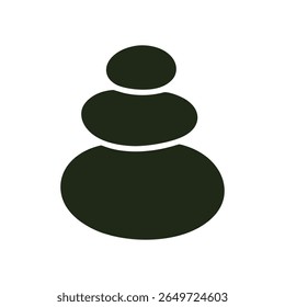 A clean and iconic flat design vector illustration of three stacked zen stones, symbolizing balance, harmony, meditation, and spiritual wellness. Perfect for mindfulness content, spa services.
