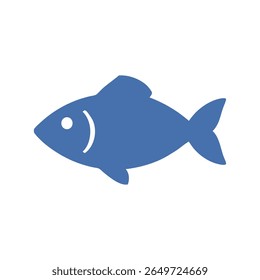 A clean and iconic flat design vector illustration of a solid blue fish, symbolizing marine life, seafood, or aquatic ecosystems. Perfect for food brands, ocean themes.