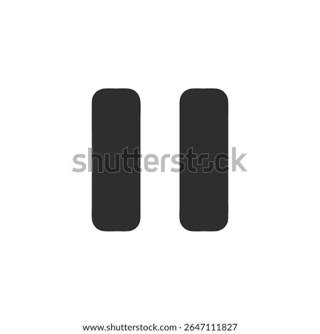 A clean and iconic flat design vector illustration of a solid dark grey pause button, universally symbolizing media control, breaks, and temporary stops. Perfect for user interfaces.
