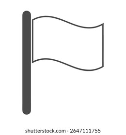 A clean and iconic outline vector illustration of a blank flag waving, universally symbolizing a marker, location, finish line, or customizable identity. Perfect for digital interfaces, maps.