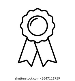 A clean and iconic outline vector illustration of a rosette award ribbon, universally symbolizing achievement, quality, and recognition. Perfect for certifications, competitions.