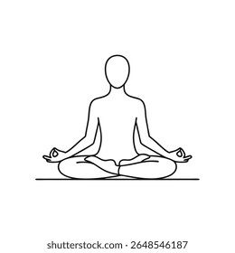 A clean and iconic outline vector illustration of a person meditating in the lotus pose, symbolizing yoga, mindfulness, and spiritual well-being. Perfect for wellness content, meditation apps.