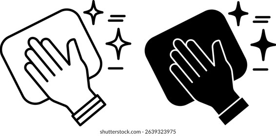 Clean Icons. Black and White Vector Illustration. House Cleaning. Human Hand Wiping Dust With Rag. Hygiene Concept