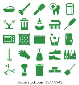 Clean icons set. set of 25 clean filled icons such as bottle, brick wall, baby bath, hair brush, shower, shaving brush, soap, gloves, dustpan, broom, trash bin, sponge