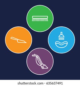 Clean icons set. set of 4 clean outline icons such as shower, dustpan, vacuum cleaner
