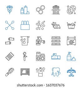 clean icons set. Collection of clean with airplane, tooth, mouthwash, microwave, pet brush, foam, tissue box, washing machine, scoop, beach towel. Editable and scalable clean icons.