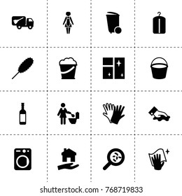 Clean icons. vector collection filled clean icons. includes symbols such as bacteria, trash bin, bucket, wiping, clean window, gloves. use for web, mobile and ui design.