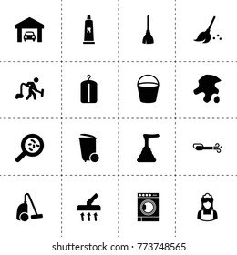 Clean icons. vector collection filled clean icons. includes symbols such as bacteria, car garage, broom, trash bin, portable vacuum cleaner. use for web, mobile and ui design.