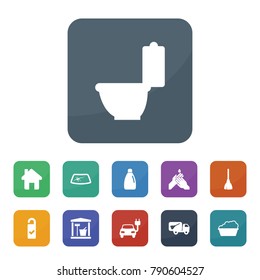 Clean icons. vector collection filled clean icons such as car window repair, electric car, broom, detergent bottle, laundry room, basin, toilet bowl, garbage truck