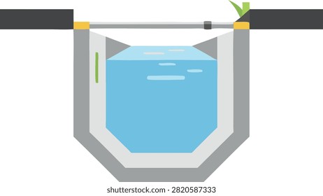 A clean illustration of an irrigation canal with flowing water, designed as an isolated element on a transparent background. Ideal for agriculture, water management, engineering, environmental, educational, and infrastructure design projects