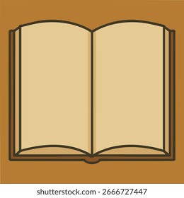 Ilustração limpa de um livro aberto encadernado mostrando páginas curvas e uma sombra sutil pronta para temas de texto ou leitura.