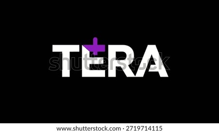 A clean and impactful logo featuring the word 'TERA' in bold white lettering against a pure black backdrop. A subtle yet distinct purple symbol