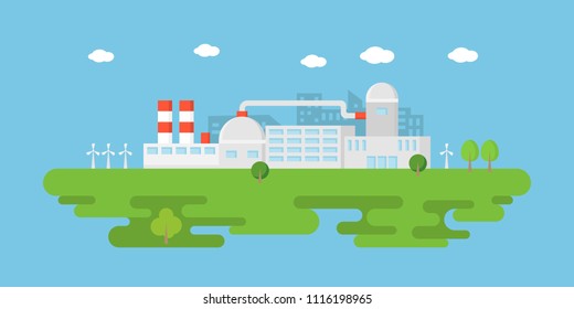 Clean industry, green energy factory banner in flat style