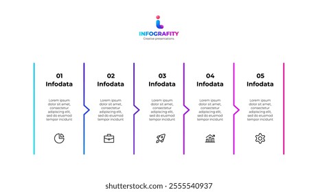 Clean infographic design presenting five key data points with corresponding icons, ideal for business presentations and reports