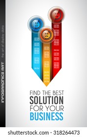 Clean Infographic Layout Template for data and information analysis with a number of solutions available. Ideal for product presentation, item ranking, ideas evaluation and so on.