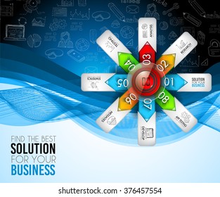 Clean Infographic Layout Template for data and information analysis with a number of solutions available. Ideal for product presentation, item ranking, ideas evaluation and so on.