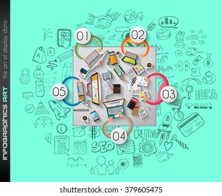 Clean Infographic Layout Template for data and information analysis with a number of solutions available. Ideal for product presentation, item ranking, ideas evaluation and so on.