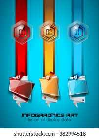 Clean Infographic Layout Template for data and information analysis with a number of solutions available. Ideal for product presentation, item ranking, ideas evaluation and so on.