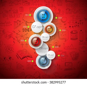 Clean Infographic Layout Template for data and information analysis with a number of solutions available. Ideal for product presentation, item ranking, ideas evaluation and so on.