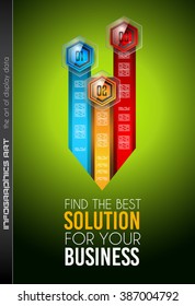 Clean Infographic Layout Template for data and information analysis with a number of solutions available. Ideal for product presentation, item ranking, ideas evaluation and so on.