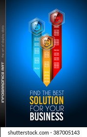 Clean Infographic Layout Template for data and information analysis with a number of solutions available. Ideal for product presentation, item ranking, ideas evaluation and so on.