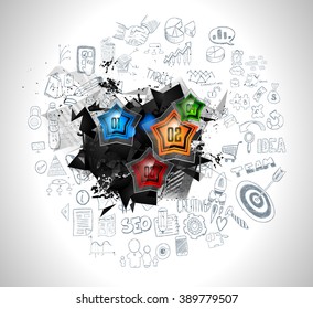 Modelo de layout de infográfico limpo para análise de dados e informações com uma série de soluções disponíveis. Ideal para apresentação de produtos, classificação de itens, avaliação de ideias e assim por diante.