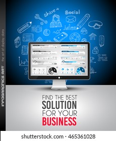 Clean Infographic Layout Template for data and information analysis with a number of solutions available. Ideal for product presentation, year production reports and so on.