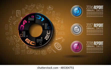 Clean Infographic Layout Template for data and information analysis with a number of solutions available. Ideal for product presentation, year production reports and so on.