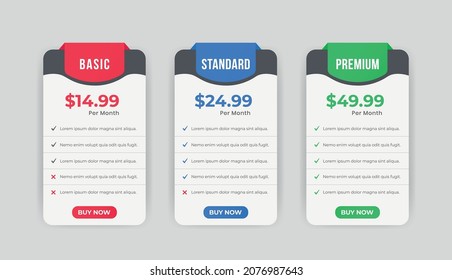 Clean infographic Pricing plan table design template