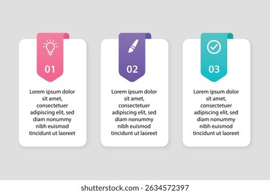 Clean infographic showing three progress steps with labels and icons