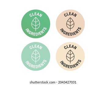 Clean ingredients sign in circle.  Clean ingredients marks set.  