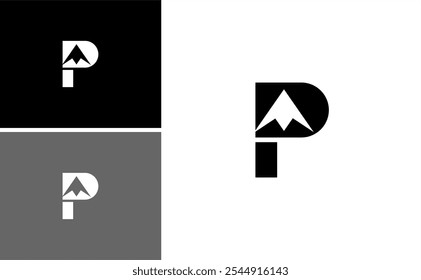 clean initial P mountain peak logo summit adventure vector