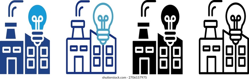 Icono limpio de la innovación con la bombilla sobre el edificio moderno conveniente para la puesta en marcha, la creatividad, el concepto del desarrollo urbano.