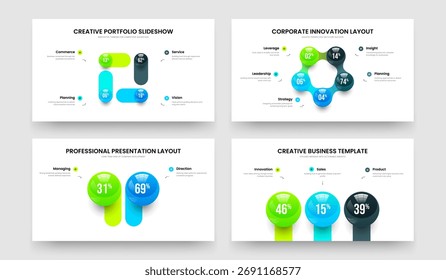 Conjunto de Ilustrações de Vetor de Modelo de Apresentação de Slides com Gráfico de Opções do Clean Insight Four Five Three. Pacote de Design de Apresentação de Gráfico de Etapas 4 5 2 3 da Previsão de Mercado.