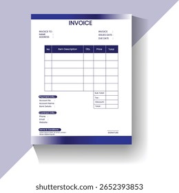 Clean invoice template vector design and Invoice minimal design template. Bill form business invoice accounting.