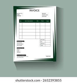 Limpar design de vetor do modelo de fatura e modelo de design mínimo de fatura. Contabilidade da fatura comercial do formulário de faturamento.