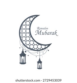 Saubere islamische Halbmond und Laternen Vektorgrafik mit hängenden Ornament für Ramadan und Eid Mubarak Dekoration