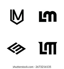 A clean, isolated collection of four distinct LM monogram logos, each showcasing a modern, abstract, and geometric design aesthetic. These versatile lettermark symbols