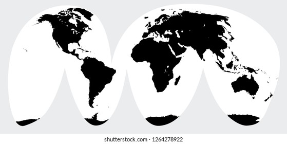 Clean isolated not super detailed global map of the world countries and continents peeled from the sphere of earth to see all the world in one flat area