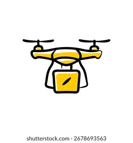 Uma ilustração de arte de linha vetorial limpa e isolada de um drone de entrega voadora, perfeita para conceitos modernos de logística e tecnologia.