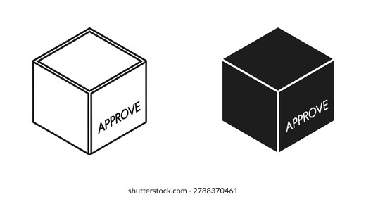 A clean isometric cube button displaying the word APPROVE in a modern black and white style, perfect for user interface design and approval workflows.