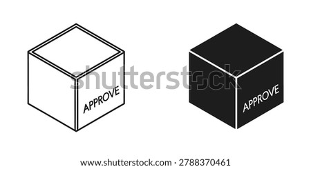 A clean isometric cube button displaying the word APPROVE in a modern black and white style, perfect for user interface design and approval workflows.