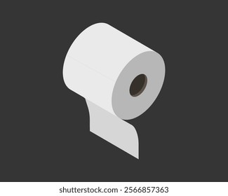 Clean isometric illustration of a toilet paper roll against a dark background.  Perfect for hygiene, bathroom, or minimalist designs.