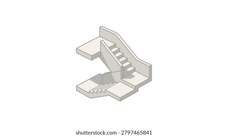 A clean isometric vector drawing showing a multi-level staircase design with railings and landing platforms on a white background