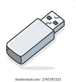 A clean isometric vector illustration of a simple gray USB flash drive memory stick for digital data storage and transfer.