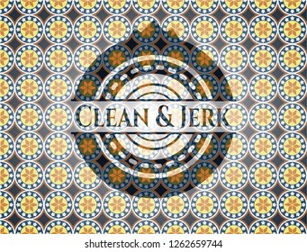 Clean & Jerk arabic emblem background. Arabesque decoration.