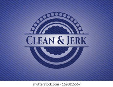 Clean & Jerk emblem with jean background. Vector Illustration. Detailed.
