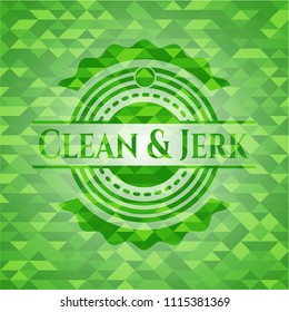Clean & Jerk green emblem. Mosaic background