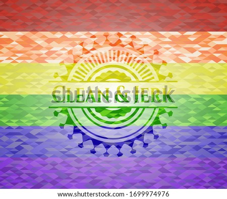 Clean & Jerk on mosaic background with the colors of the LGBT flag